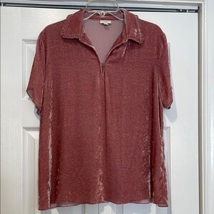 Vtg J Jill Womens Pink Velvet Flutter Sleeve Top Size L Romantic Feminine Dainty